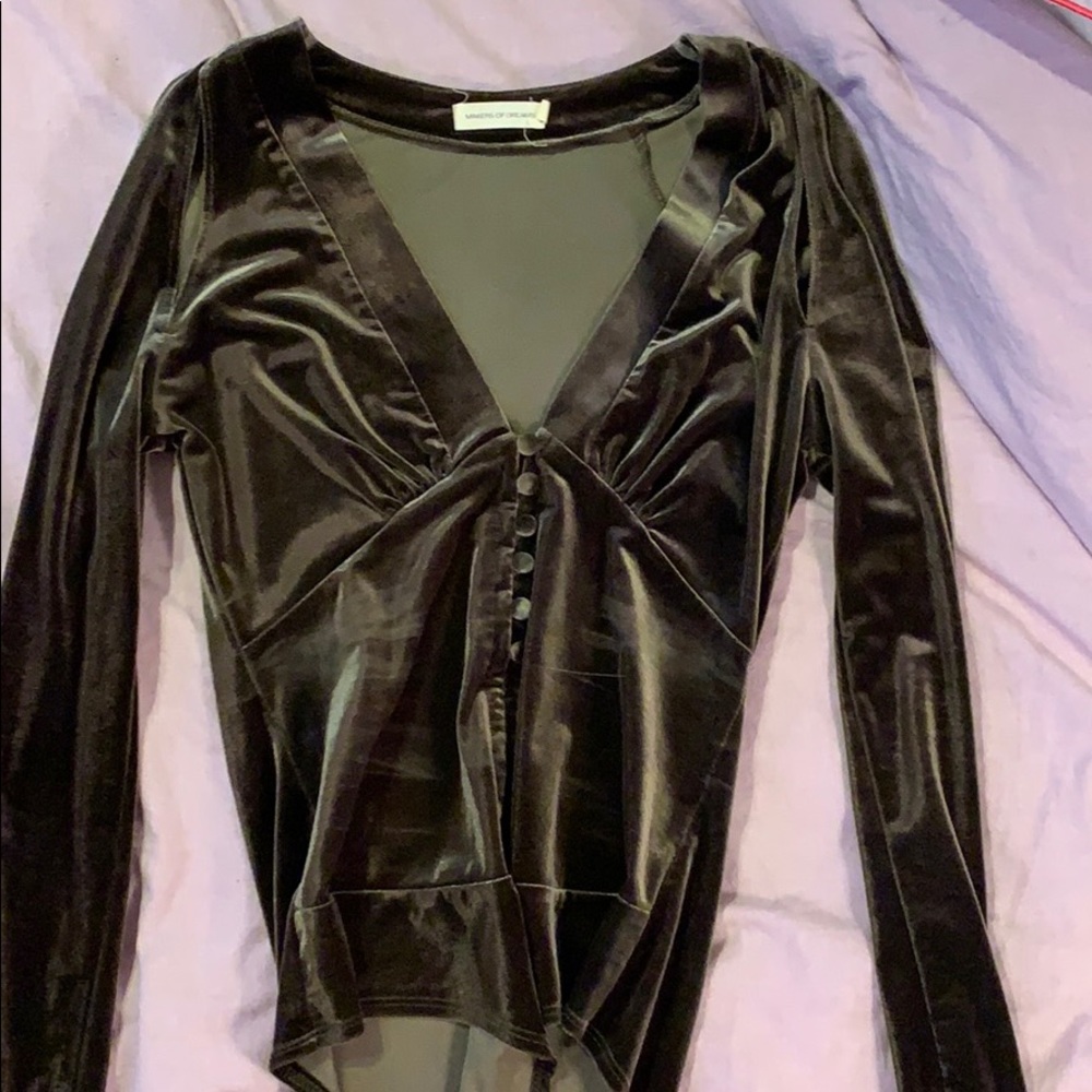 Long sleeve velvet olive NYE bodysuit